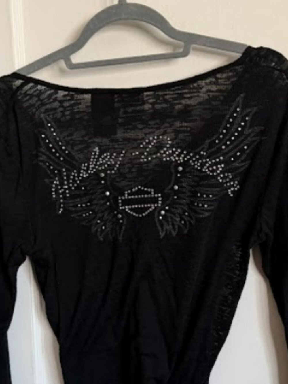 Harley-Davidson Black Burnout Rhinestone Henley Top XS